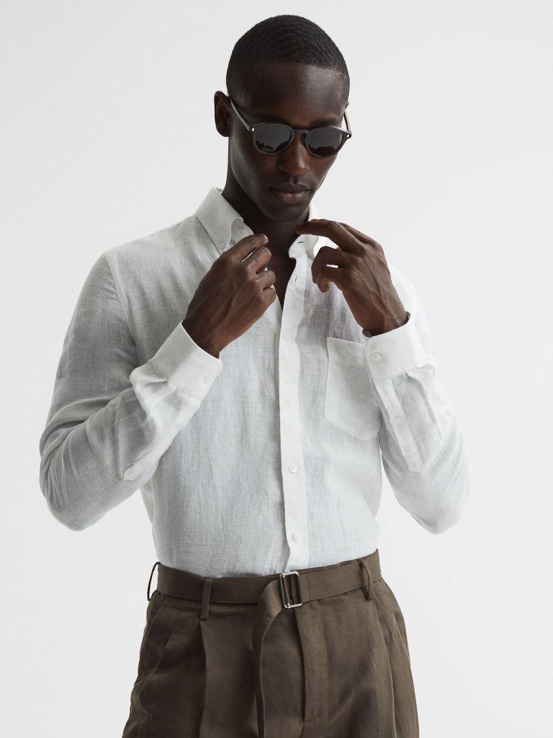 Reiss Queens Slim Fit Linen Oxford Shirt White Linen Outfit